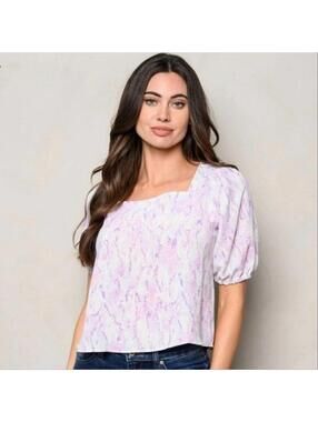 Ces Femme Short Sleeve Square Neck Lavender Tie Dye Boxy Top Size Medium